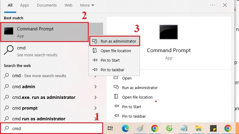 Mở Command Prompt với quyền Administrator Mở Command Prompt với quyền Administrator
