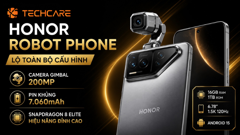 HONOR Robot Phone Lộ Toàn Bộ Cấu Hình Trước Giờ G: Camera Gimbal 200MP, Pin 7.060mAh