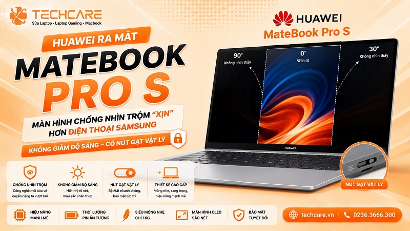 Huawei ra mắt MateBook Pro S: Màn hình chống nhìn trộm xịn hơn điện thoại Samsung, không giảm độ sáng, có nút gạt vật lý