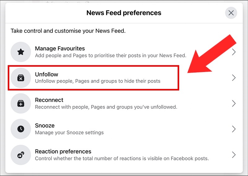 Chọn vào mục Unfollow