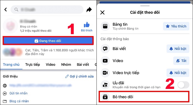 Nhấn nút Bỏ theo dõi