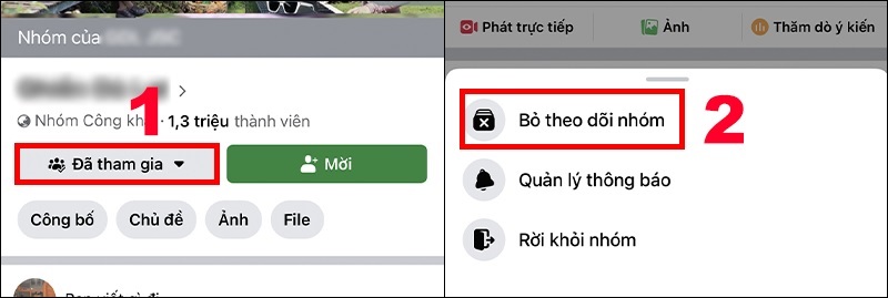 Chọn vào mục Bỏ theo dõi nhóm