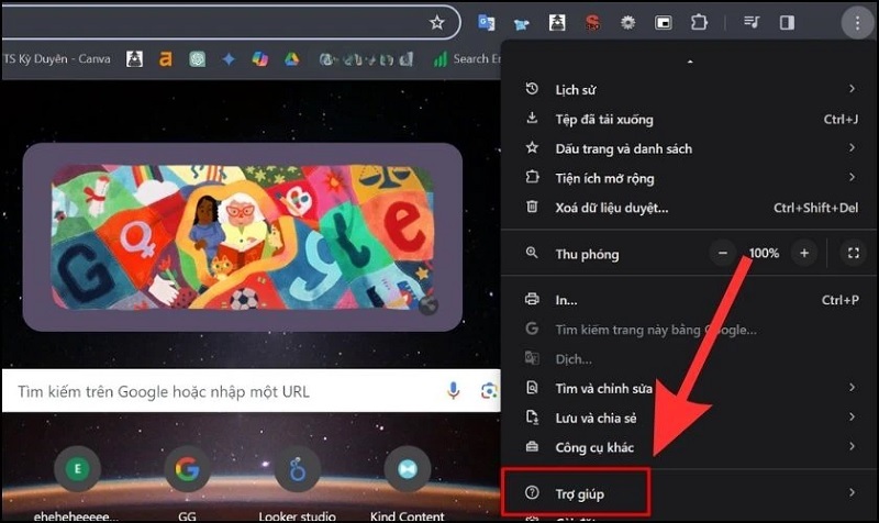 Chọn vào mục Trợ giúp