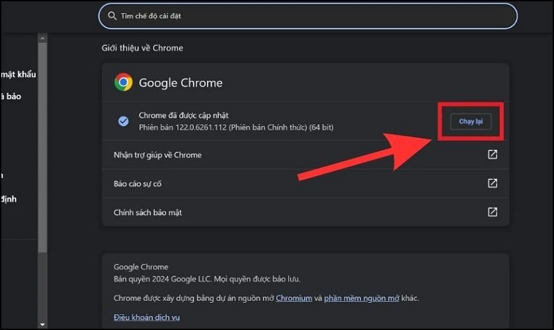 Nhấn vào nút Chạy lại