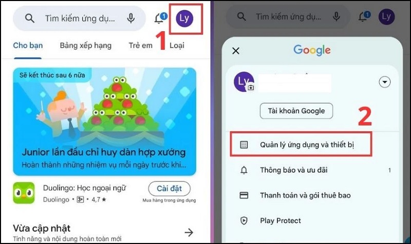 Chọn vào mục Quản lý ứng dụng và thiết bị