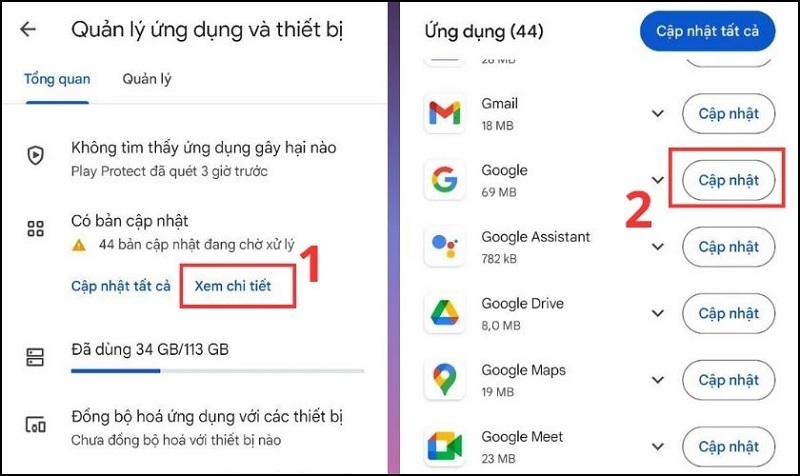 Nhấn vào nút Cập nhật nằm bên cạnh Google Chrome