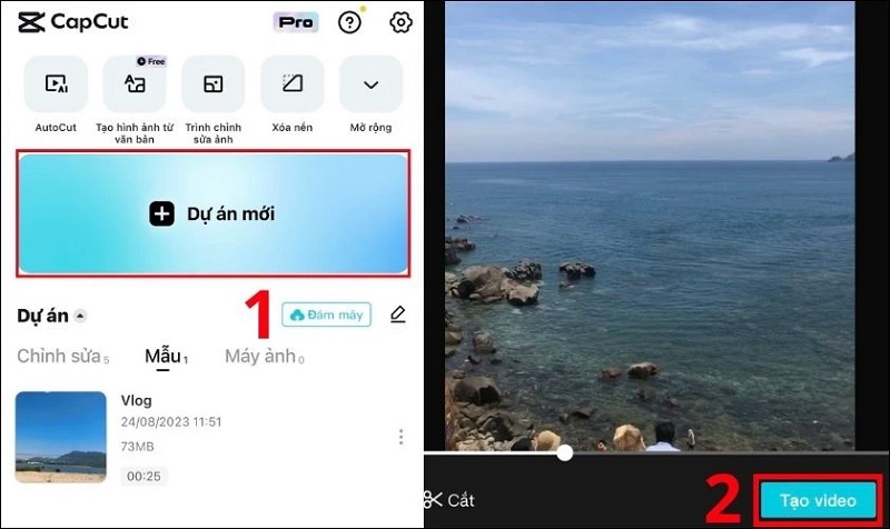 Chọn vào Dự án mới