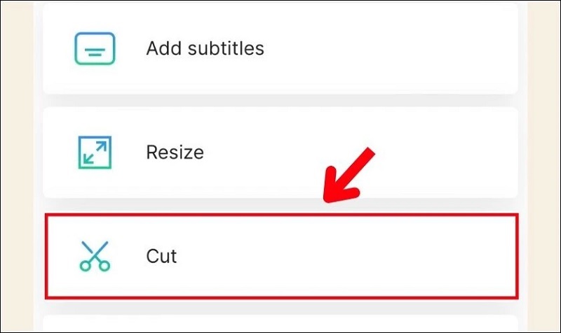 Chọn vào công cụ Cut