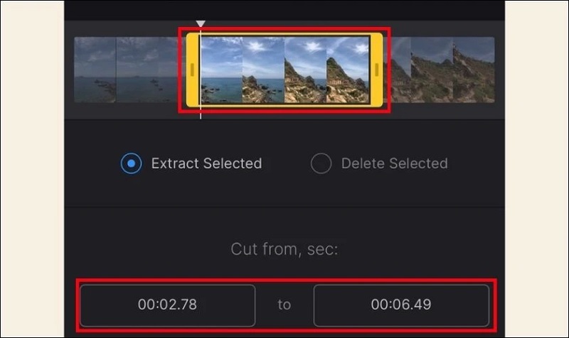 Kéo thả thanh đầu và thanh cuối để tùy chỉnh đoạn video