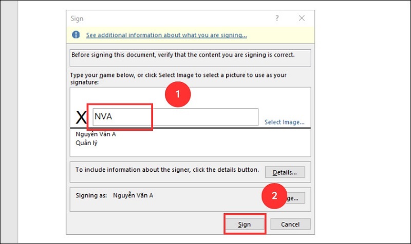Nhập tên chữ ký Digital