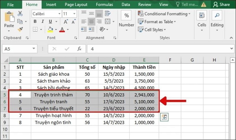 Mở file Excel muốn chèn thêm hàng