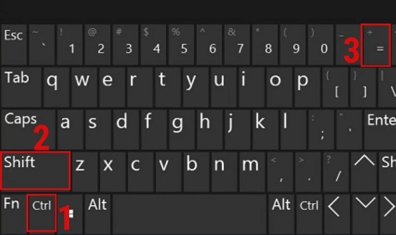 Nhấn tổ hợp phím Ctrl + Shift + Dấu +