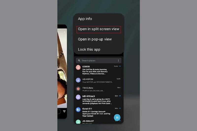 Chọn vào tính năng Mở ở dạng chia đôi màn hình