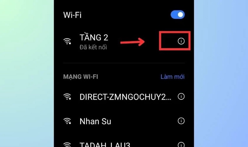 Nhấn vào biểu tượng chữ i