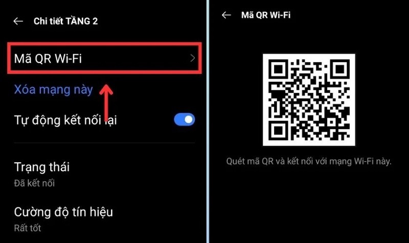 Chọn vào mục Mã QR Wifi
