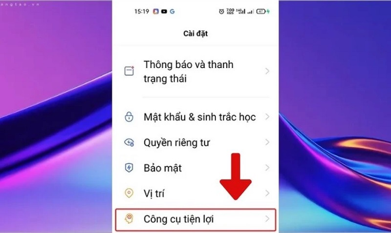 Chọn vào mục Công cụ tiện lợi