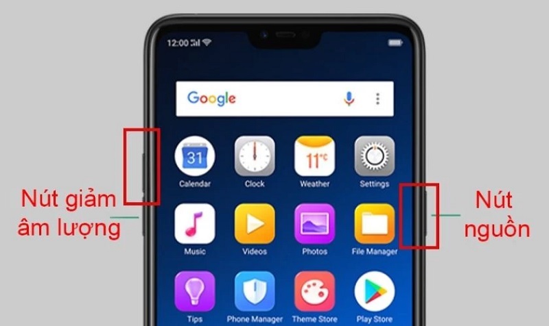 Nhấn giữ đồng thời vào phím nguồn và phím giảm âm lượng trên thiết bị