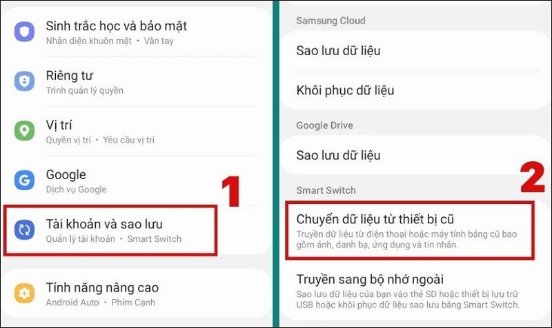 Chọn vào dòng chữ Chuyển dữ liệu từ thiết bị cũ
