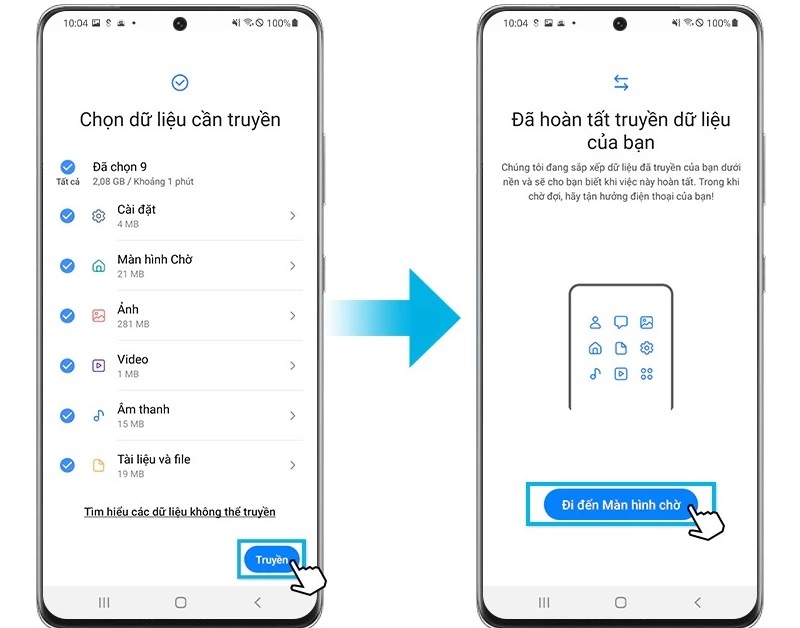 Chọn vào nút Đi đến màn hình chờ