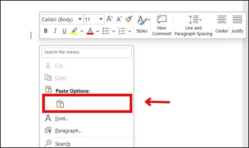 Mở file Word lên rồi click chuột phải lên màn hình