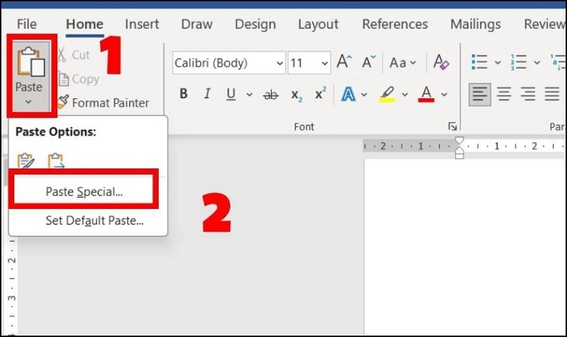 Chọn vào mục Paste Special
