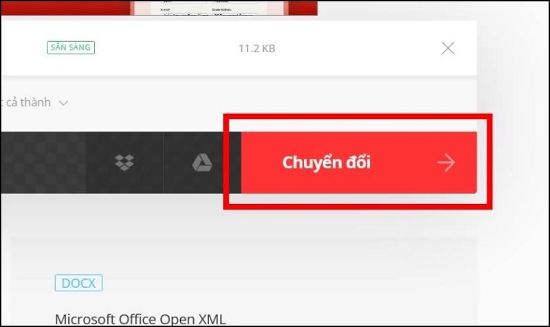 Nhấn vào nút Chuyển đổi