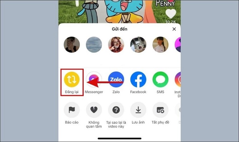 Chọn vào tính năng Đăng lại