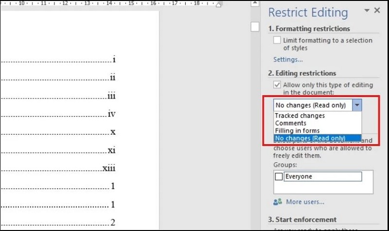 Chọn quyền xem, chỉnh sửa tài liệu