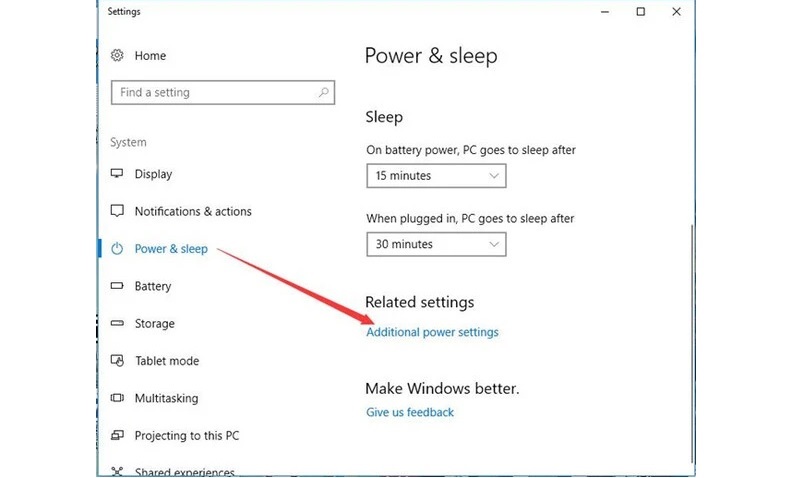 Chọn vào mục Additional power settings