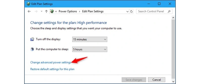 Chọn Change advanced power settings