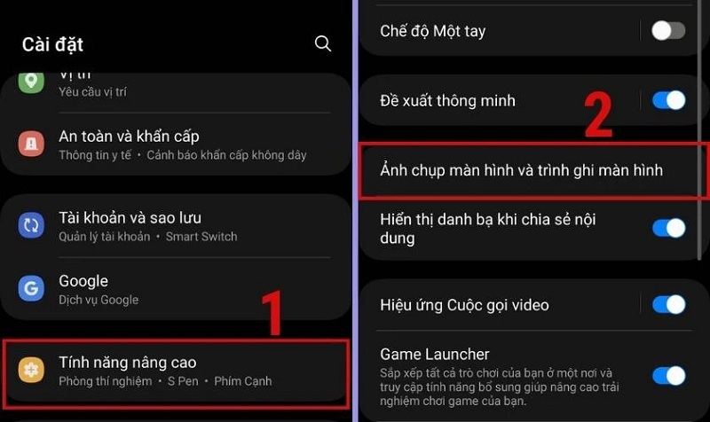 Chọn mục Ảnh chụp màn hình và Trình ghi màn hình