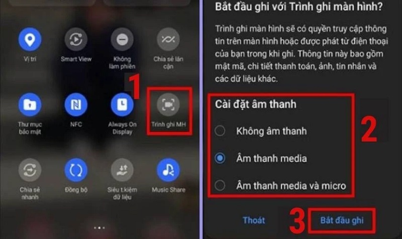 Chọn vào mục Bắt đầu ghi