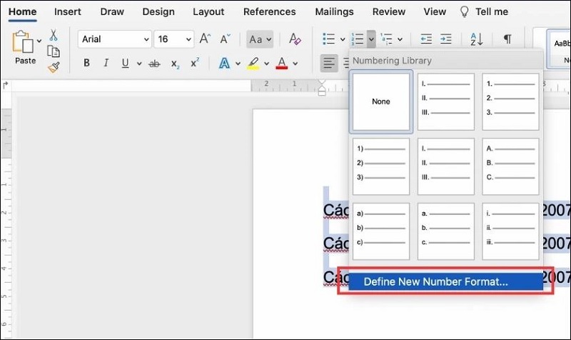 Chọn vào dòng chữ Define New Number Format