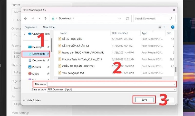 Nhập tên file và nhấn nút Save