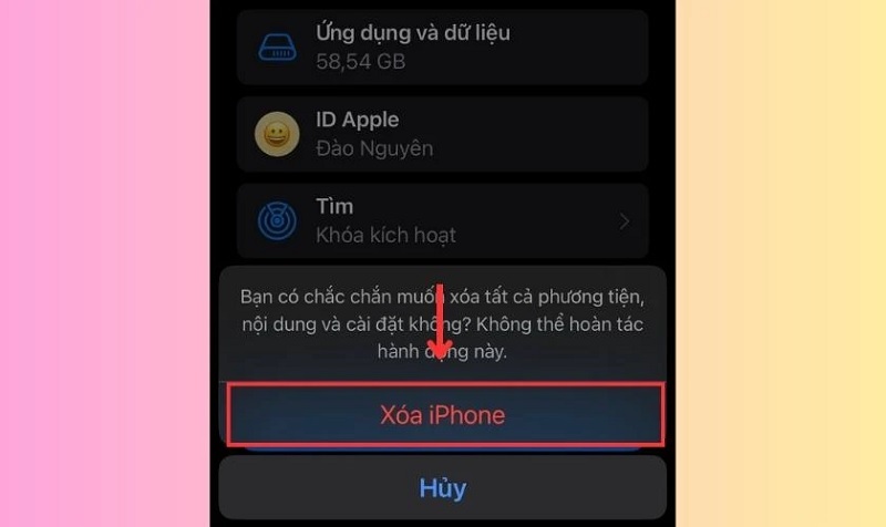 Nhấn vào nút Xóa iPhone