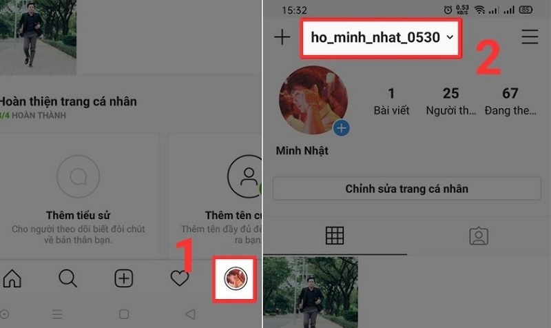 Nhấp vào biểu tượng cá nhân