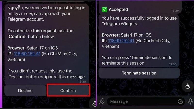 Nhấn vào nút Confirm