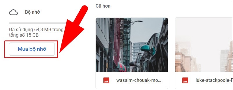 Chọn vào nút Mua bộ nhớ