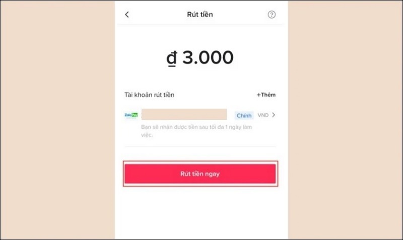 Nhấn nút Rút tiền ngay