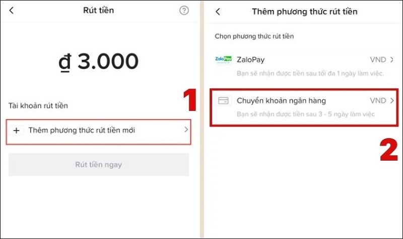 Chọn Chuyển khoản ngân hàng