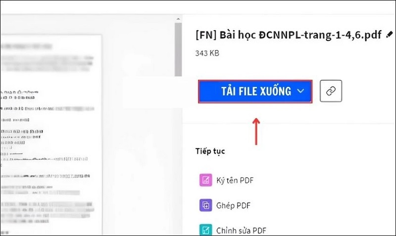 Nhấn vào nút Tải file xuống