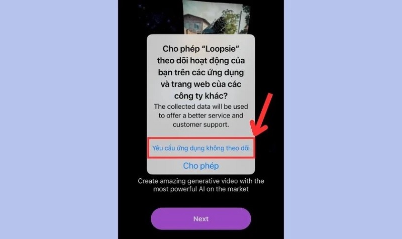 Chọn Yêu cầu ứng dụng không theo dõi