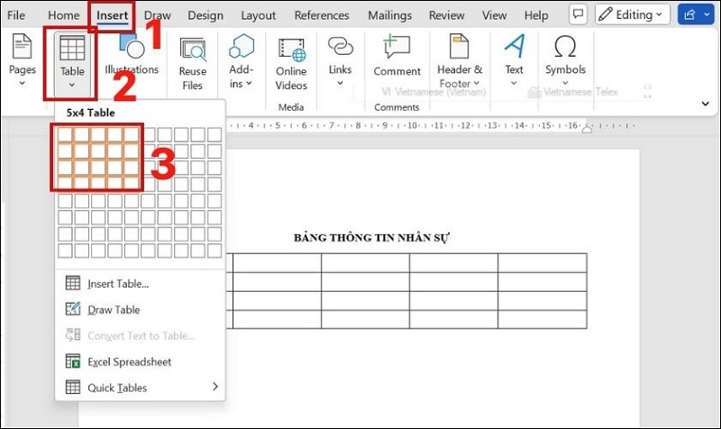 Cách tạo bảng trong Word tự động
