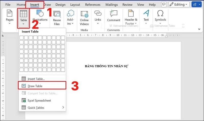 Chọn Draw Table...