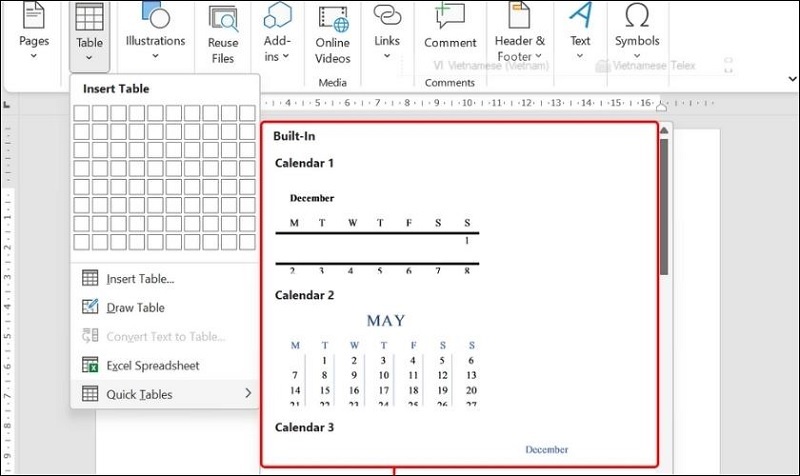 Chọn vào mẫu bảng mà bạn muốn