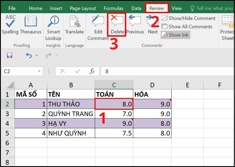 Chọn Delete Comment