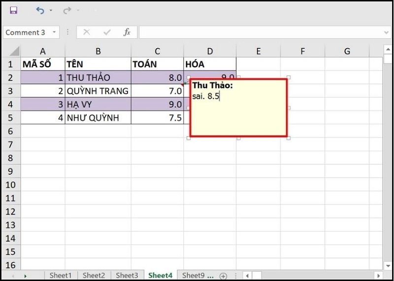 Nhấp chuột trái vào vị trí bất kỳ ngoài ô ghi chú