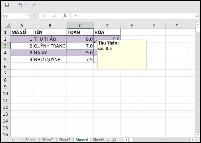 Nếu như ô ghi chú của bạn đang được hiển thị thì sẽ bị ẩn