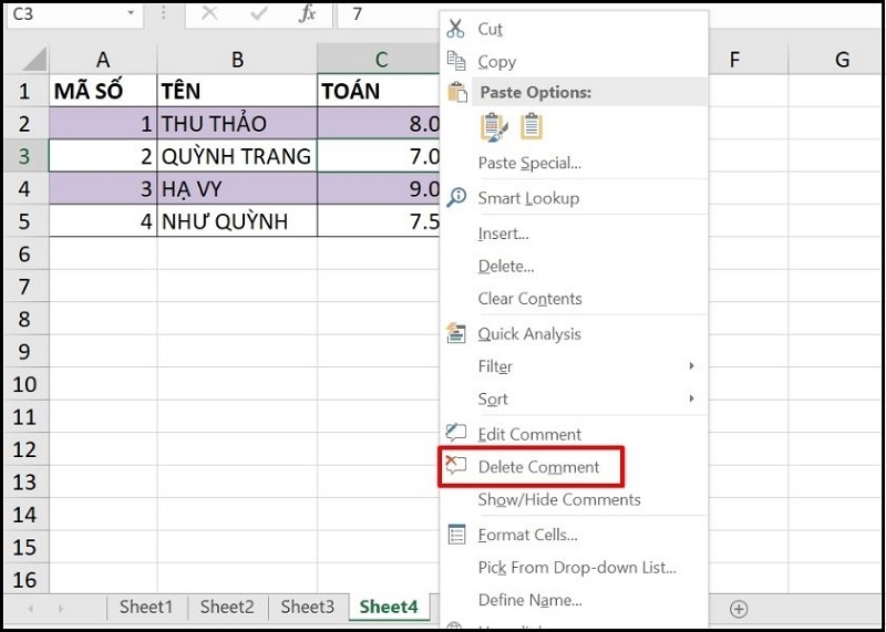 Chọn Delete Comment