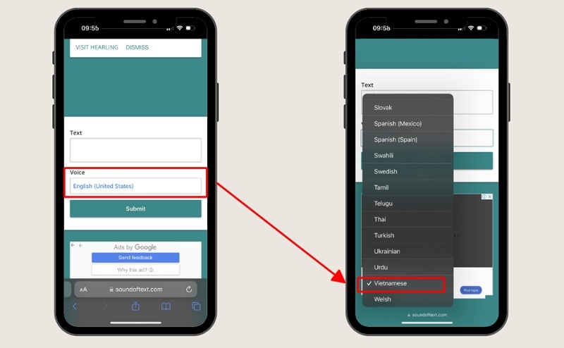 Thiết lập ngôn ngữ là Vietnamese